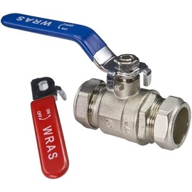 15mm Lever Valve Full BORE Action Ball Valve Compression Isolation Valve with RED & Blue Handle WRAS Approved