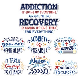 Sobriety Gifts Fridge Magnets Decorations, 7 Pcs Addiction Recovery Inspirational Quotes Design Refrigerator Magnets, Self Reminder Magnetic Stickers for Locker Whiteboard Decor