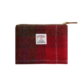 Harris Tweed Coin Purse Handmade Lipstick Bag Vintage British Portable Credit Card ID Wallet with YKK Zipper for Women men (Red, Medium)