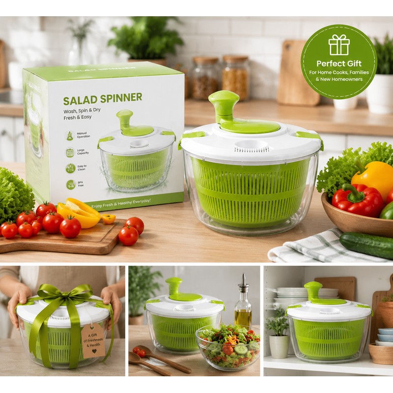 Manual Salad Spinner for Washing & Drying Vegetables – Large