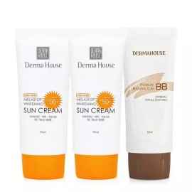 Dermahouse [보리보리/더마하우스]화이트닝 썬크림 2개+썬비비 크림 [Baribar/Dermahouse] Whitening Sun Cream 2 pcs + Sun BB Cream [Melas stop whitening sun cream 2 units, sun BB cream 1 unit.]