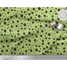 Soimoi Green Cotton Duck Fabric Black Dots Print Fabric by The Yard 42 Inch Wide