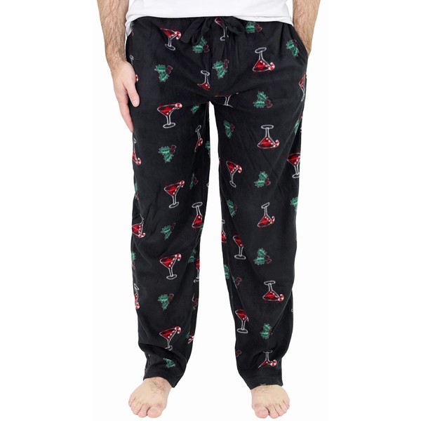 Varsity Men's Printed Microfleece Pajama Pant, Black Holiday Martini, Small