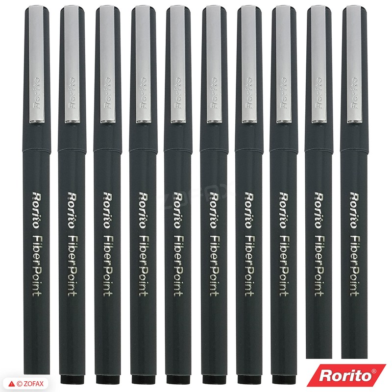 rorito 10 x 0.8mm Fiber Point BLACK Pens Smooth Fine