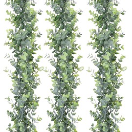 Lighterday 3Pcs Greenery Artificial Eucalyptus Garland 6.5Ft Faux Eucalyptus Plant Hanging Greenery Vines Garland for Wedding Table Crafts Wall Mantel Home Decoration
