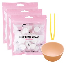 Crsetmyth Compressed Face Mask Sheets (Pack of 60) - DIY Beauty Masks Made of Natural Cotton, Nourishing Skin Care for Home & Travel - Includes Tweezers and Bowl