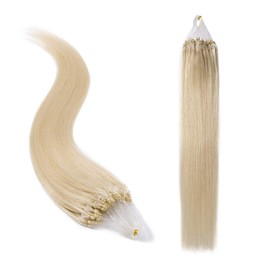 XUANHEFA Human Hair Ring Loop Hair Tip Extensions Remy Hair Color Wig Extensions 50pcs (60#, 16inch 40cm)