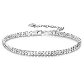 925 Sterling Silver Anklets Bracelet Women/Men Simple Durable Chopin Chain/Cuban Link/Figaro/Box/Twist Rope Chain For Beach Foot Jewelry Gift (30cm, 4MM Cuban Chain)