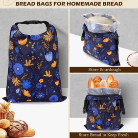 Revahope 2 Pack Reusable Bread Bags for Homemade Bread, 17"×13" Sourdough Bread Storage Bags with Bowl Cover - Keep Loaf Fresh and Easy to Wash(Blue-Yellow Floral)