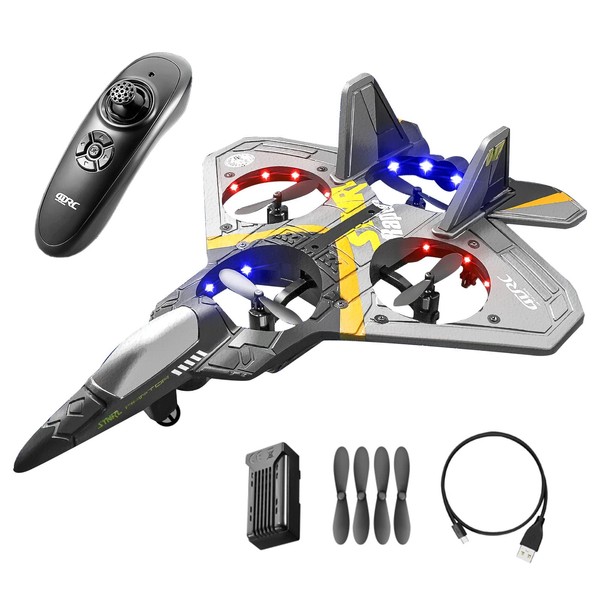 ONMDQS V17 RC Plane - Foam Remote Control Plane Toy，360° Stunt Spin Remote & Light RC, Gravity Sensing,2.4GHz, 4 Motor,Gifts for Kids Boys (Silver)