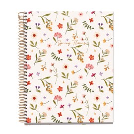 Miquelrius - Notebook A5 (148 x 210 mm), Horizontal Stripes 7 mm, 120 Sheets of 70 g/m², Cream Cardboard Cover, 4 Coloured Stripes, Copper Spiral, Spring Flowers Collection, Flowers