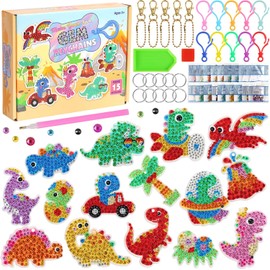 Manualidades para Niñas, Juego de Pintura de Diamantes para Niños de 15 Piezas, Pegatinas y llaveros de Diamantes, Un Regalo Perfecto para Cumpleaños, Fiestas Navideñas y Fiestas inFantiles (Dinosaurio)