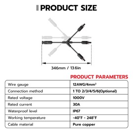 HCOVTXR Solar Connectors Y Branch 1 to 3,30A 1000V Solar Parallel Connector for Solar Panels,IP67 Waterproof Solar Panel Connectors for Solar Cable
