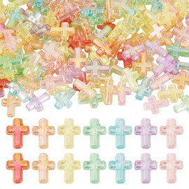 Sparkeads 200 Pcs Acrylic Cross Beads AB Color Cross Charms Rosary Prayer Chunky Loose Spacer Beads for Easter Eid Mubarak Rosary Ramadan Christmas Decoration Jewelry Necklace Bracelets Earring Making