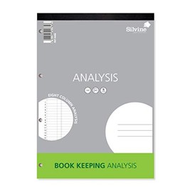 Silvine A4 Book Keeping Analysis Pad, 80 Pages Printed 'Analysis' 8 Columns - Ref A4A8,Grey