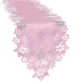 Simhomsen Embroidered Pink Snowflakes Table Runners for Christmas Holiday and Winter (Pink, 14×120 inches)