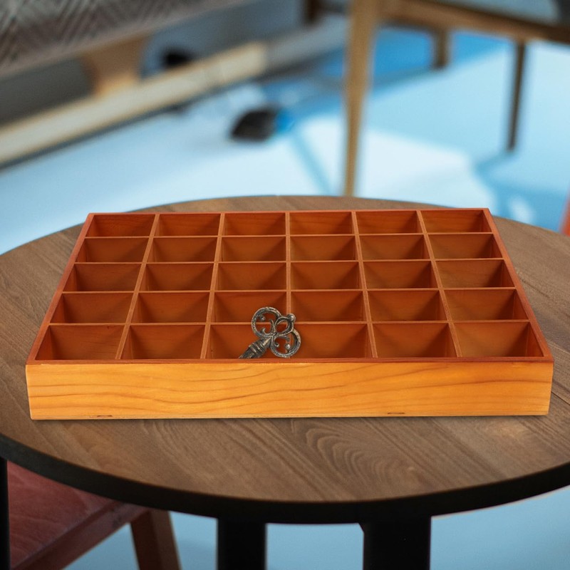 ULTECHNOVO Wooden Sorting Tray Grid Display Wood Divided Organizer Brown