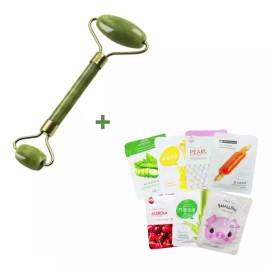 Maluk Store Rodillo Jade Piedra Levantamiento Facial + 5 Mascarilla Tela