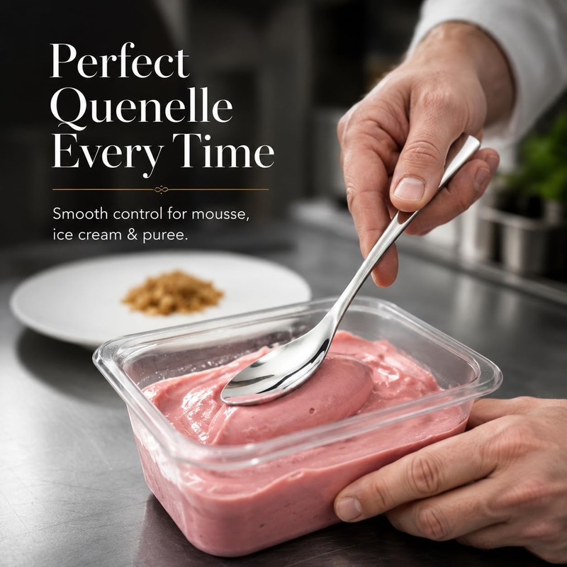YCHLonlive Quenelle Spoon, 8.82 Inch Stainless Steel Rocher Spoon, Dessert