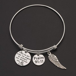 CHOROY Bible Verse Bracelet For He Will Order His Angels to Protect You Wherever You Go Religious Jewelry Christian Gift (Angels protect you bracelet)