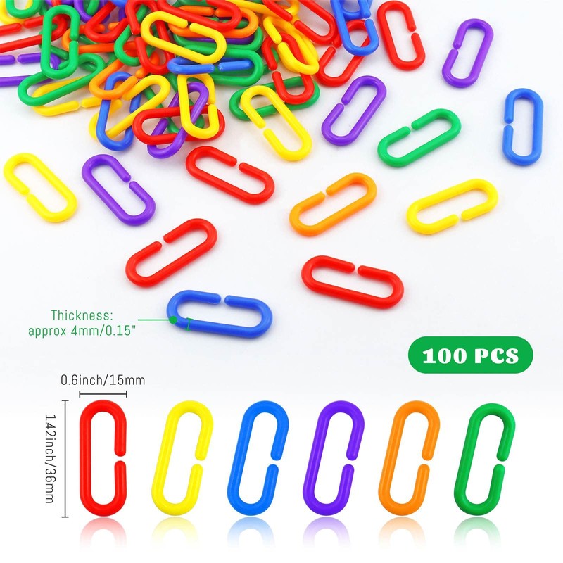 JIALEEY 100PCS Plastic Chain Links, Children's Learning Toy, Mix Color