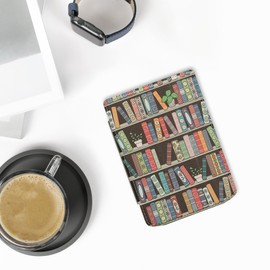 kwmobile Flip Case Compatible with Pocketbook Verse/Verse Pro/Verse Color/Vivlio Light/Light HD Case - eReader Case - Bookshelf with Plants Blue Green Pink