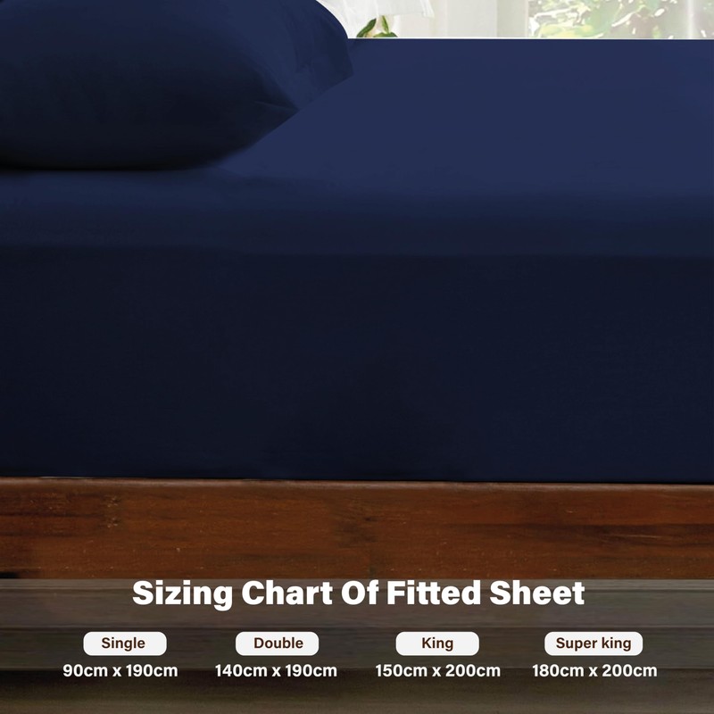 Rehan & Co Single Fitted Sheet Navy 100% Egyptian Cotton