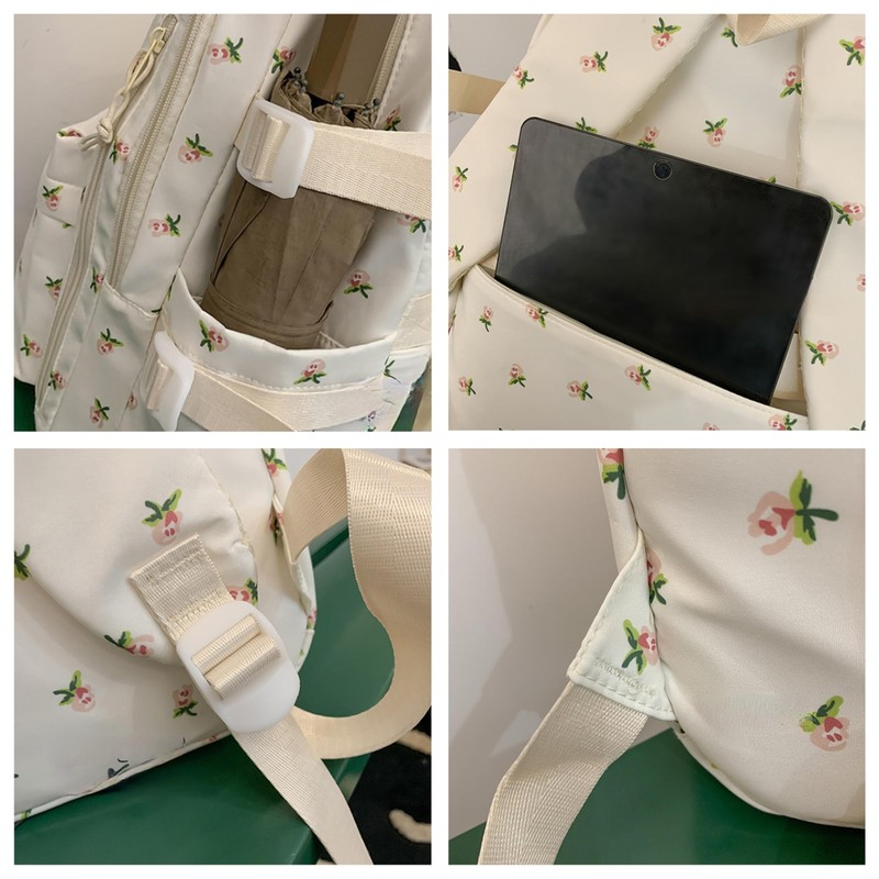 MININAI Cute Floral Printed Backpack for Women Preppy Kawaii Aesthetic