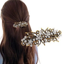 Herbeluemily Barrette, Hair Clip, Bijou, Antique Style, Flower Hair Accessory, Metal, Elegant, A, Gold