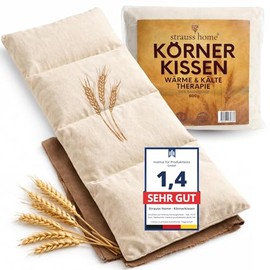 Strauss Home® Large Grain Cushion - Microwavable Heat Cushion Against Tension in the Neck, Shoulders and Back - Natural Wheat Grains - 20 x 50 cm (50 x 20 cm, Pack of 2)