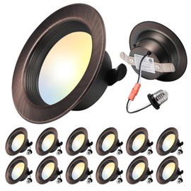 Wembanma 4-Inch LED Recessed Lights Retrofit - Dimmable Can Lighting, Selectable CCT 2700K/3000K/4000K/5000K/6000K, 800LM, 9W, Smooth Trim, Damp Rated, 4inch 12P Oil-Rubbed Bronze