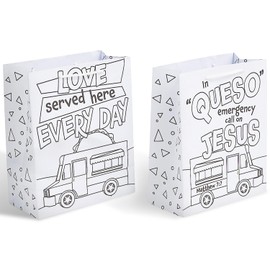Fun Express Color-Your-Own Food Truck VBS Cardstock Take Home Bags - Medium 7.25" x 9" (Pack of 12) - Perfect for Arts & Crafts, Parties and Events