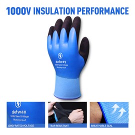 defway Insulated Work Gloves 1000V High Voltage Resistant Electrician Gloves Waterproof Electrical Insulated Gloves Rubber Non Slip Design(Blue, 3Pairs-1000V)