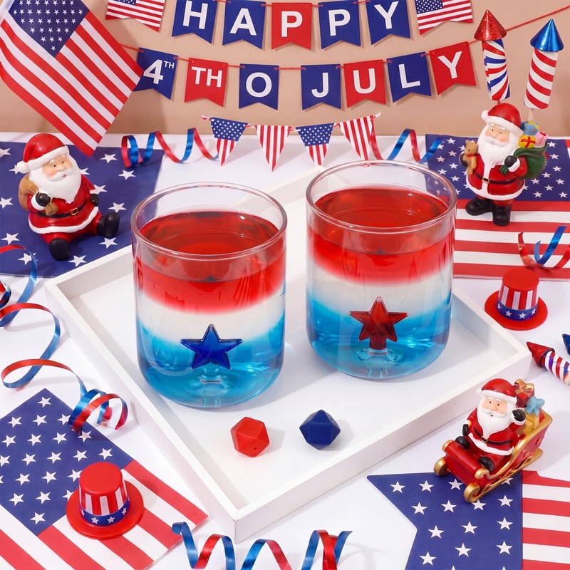 Potchen 2 Pack Patriotic Wine Glasses Icon Stemless, 9oz Red