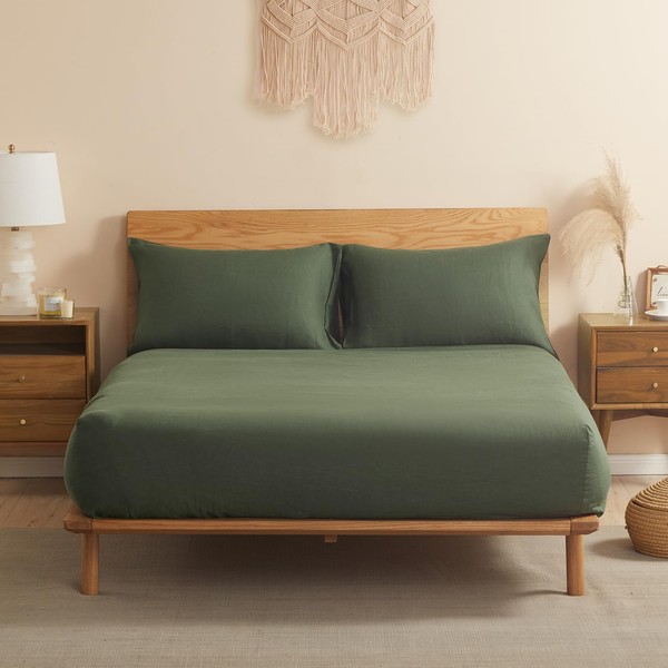 DAPU 100% French Linen Fitted Sheet Mattress Cover (1 Piece)