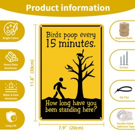 Kadezia 7.8x11.9 Inch “Birds Poop Every 15 Minutes” Aluminum Sign – Funny Outdoor Warning Decor for Gardens, Parks & Tree Zones (069)
