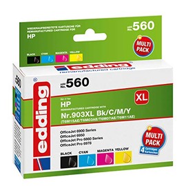 edding EDD-560 Ink Cartridge Multipack 4 - Black, Cyan, Magenta, Yellow - 1x 30 ml + 3x 12 ml - Yield 1x 950 3x 850 Pages - Replaces HP 903XL (T6M15/T6M03/T6M07/T6M11)