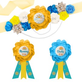 Mommy to Be Sash for Baby Shower 3 Pack Flower Maternity Sash Mom to Be Sash Dad to Be Pin Set Here Comes The Son Baby Shower Decor Retro Boho Sun Baby Shower Decorations Boy Birthday Party Supplies