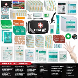 General Medi 2-in-1 First Aid Kit (215 Piece Set) + 43 Piece Mini First Aid Kit -Includes Ice(Cold) Pack, Moleskin Pad and Emergency Blanket for Travel, Home, Office, Car, Workplace(Black)