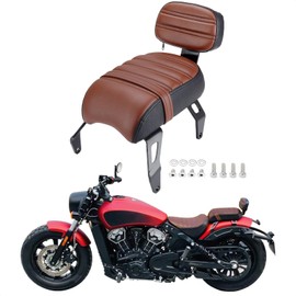 Bravema Passenger Seat Backrest, Detachable Motorcycle Rear Seat, Soft Leather Passenger Seat & Backrest Pad Set Fit for Indian Scout Bobber 2018-2023 Replace OEM Number: 2882853-LNA (Brown)