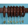 1-3/8" Solid Wood Drapery Rings with Brass Clips in Coffee