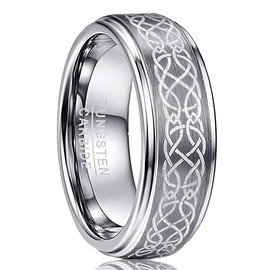 VAKKI Polished Tungsten Rings 8mm Width Celtic Knot Wedding Bands for Men Women Size Z+1