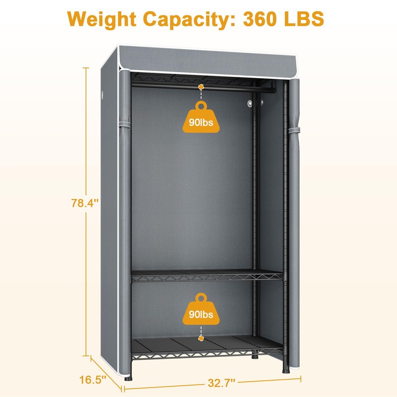 ULIFHOME H5C Clothes Rack with Cover, Portable Closet for Hanging