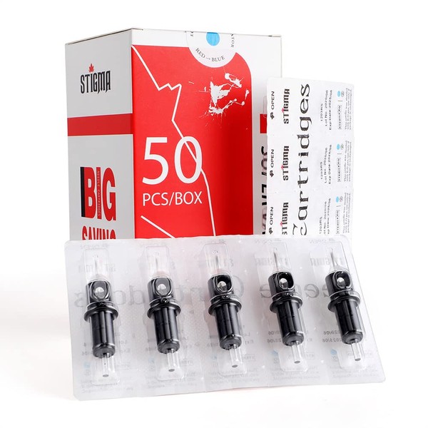 Stigma #10 (3RL) Bugpin Tattoo Cartridges Disposable Tattoo Cartridge Needles with Membrane Safety Cartridges for Tattoo Artists Round Liner 50Pcs Super Value Pack EN05-50-1003RL