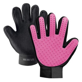 HUIEYE Haustier Handschuh Fingerhandschuhe BüRste Verstellbaren KlettverschlüSsen FüR Einen Fellpflegehandschuh Gummi FüR Hund Katze Fellpflege Und Reinigen Grooming BüRsten Deshedding Glove (rosa)