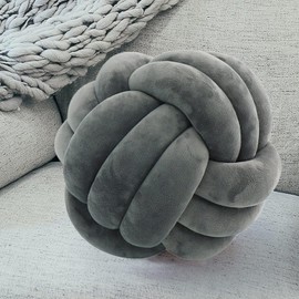 Soft Knot Ball Pillow, Short Plush Round Pillow Cushion, Plush Knot Pillow Sofa Cushion for Home Decor Throw Pillow ( 8.7 inch Gray)