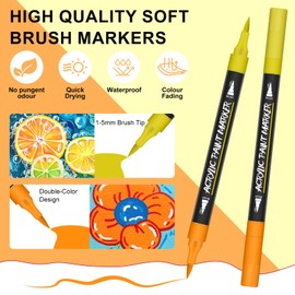 Amamao 132 Colors Acrylic Paint Markers Pens Set,66 Pack Brush Acrylic Paint Markers for Rock Painting Fabric Plastic Wood Canvas Stone Glass Paper Craft Supplies