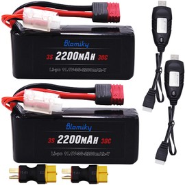 Blomiky 2 Pack 11.1V 3S 2200mAh 30C Shorty Li-PO Rechargeable Battery with Deans T Plug Suitable for Some 1:14/1:12/1:10/1:8 14209 14210 14301 14302 RC Trucks / 14209 3S 2200mAh T 2