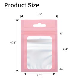joycraft 100Pcs Mylar Bags, 3.5x4.7 Inch Jewelry Bags, Resealable Zip Bags, Matte Pink Plastic Bags with Clear Window, Cute Small Bags for Jewelry Package, Small Business, Candy, Data Cable