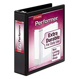 Cardinal Performer 3-Ring Binder, 2", Non-Locking Slant-D Rings, 540-Sheet Capacity, ClearVue Presentation Binder, Nonstick, PVC-Free, Black (17501CB)